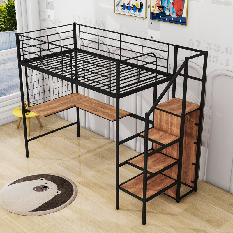Aiofe Metal Loft Bed with Built-in-Desk by Mason & Marbles, Black, Twin