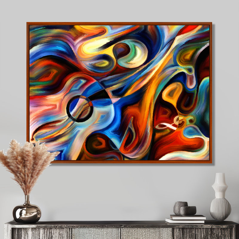 «Music», reproduction d'art sur toile abstraite, H 12 po x l 20 po, Reproduction avec cadre flottant, Brun