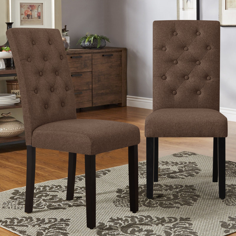 Tufted  Fabric Upholstered Parsons Dining Chairs, Chocolate, 2