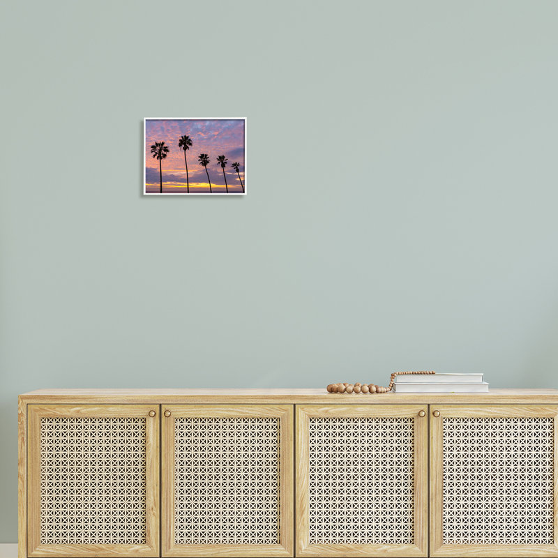 Mauve nuageux coucher de soleil haut, H 11 po x l 14 po x P 1,5 po, Giclée encadrée blanc bord de mer