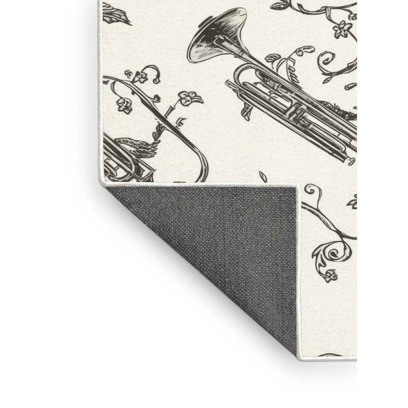 Tapis doux en peluche douce et douce à motif de trompette Tenafly en blanc - reliure blanche, 3 X 5