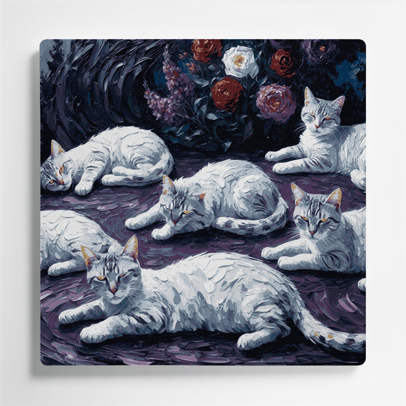 Cats American Shorthair, art mural gris en métal, H 192 po x l 192 po x P 0,05 po