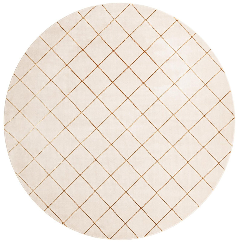 Contemporary Etowah Area Rug White and Gold Color, Round 10'