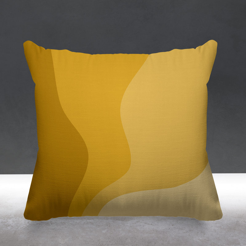 Coussin décoratif intérieur / extérieur Bunko Abstract, 19 po x 19 po, Moutarde, Carré