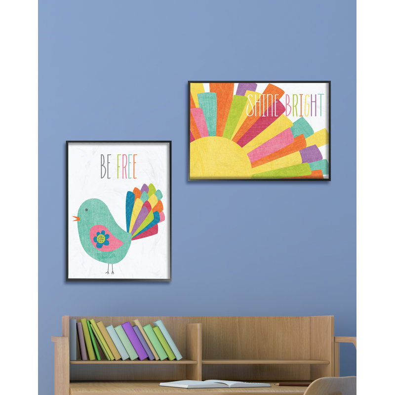 Être oiseau coloré gratuit, H 14 po x l 11 po x P 1,5 po, Giclée encadrée noir minuit