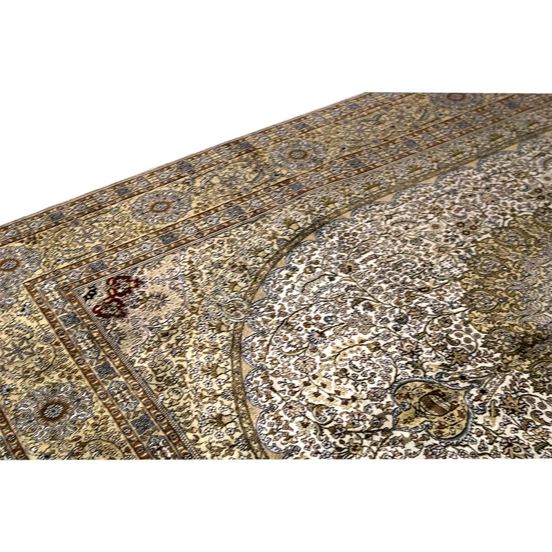Tapis brun / vert olive de haute qualité noué à la main