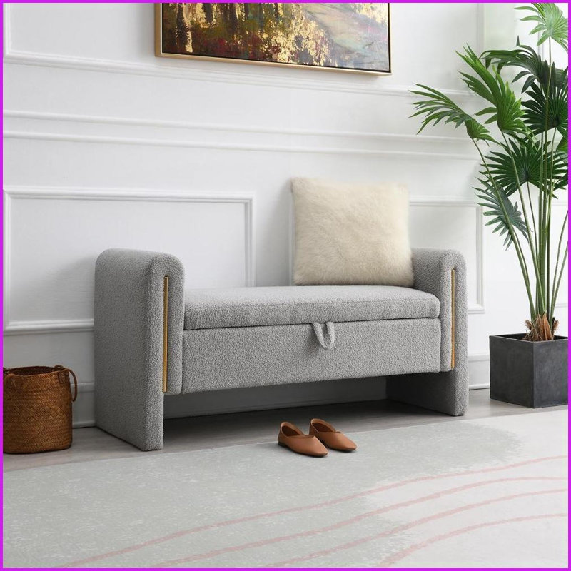Banc de lit en tissu avec rangement Teddy | Moderne | Gris, Gris