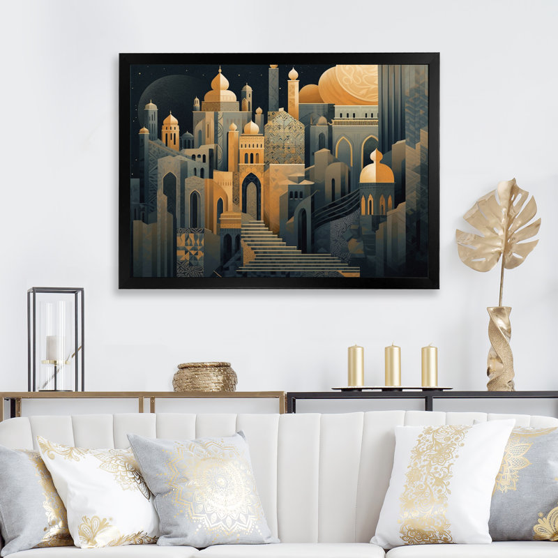Ville arabe II - paysage de surréalisme, impressions sur toile, Cadre noir, H 12 po x l 20 po x P 1 po