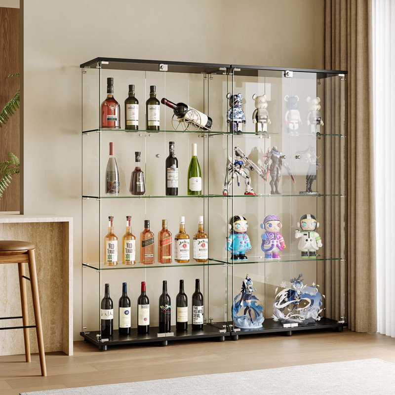 Vitrine en verre avec portes doubles à 4 tablettes et serrure