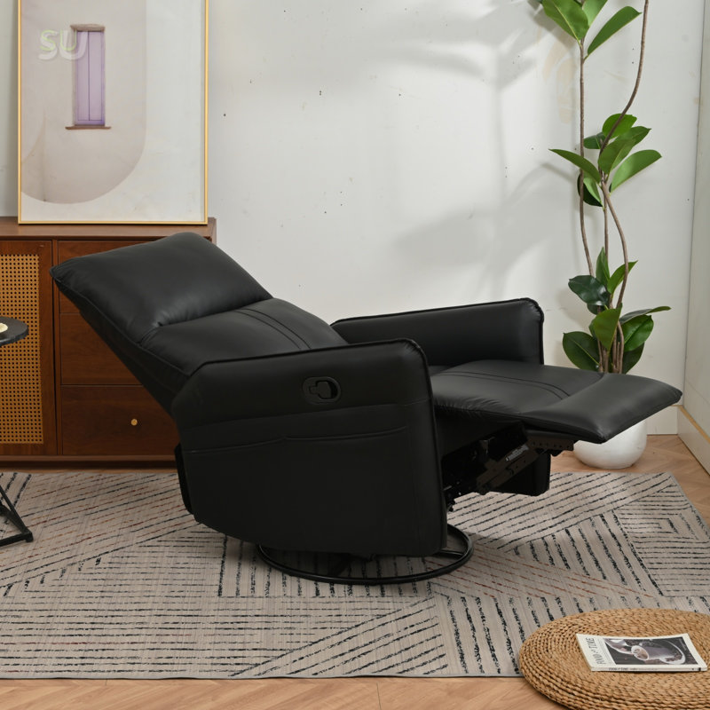 360° Swivel Rocking Recliner Chair With Side Pocket, Modern Small Glider For Nursery And Living Room Comfort, Recliner, Black