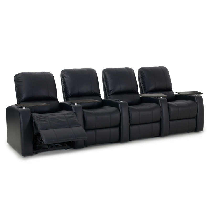 Rangée de sièges de cinéma maison (rangée de 4), Cuir véritable noir luxueux, Électrique