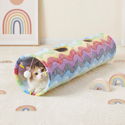  Tunnel pour chat avec deux trous, arc-en-ciel, pratique et pliable avec surface à gratter