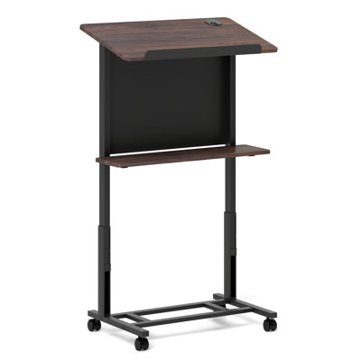 Rolling Podium Stand 40.5''-49'' Height Adjustable Lectern Table Mobile Pulpit