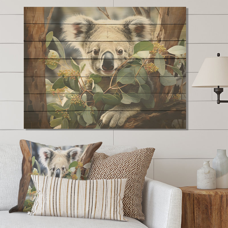 Aquarelle Koala Tree Observer II - Koala sur bois, H 30 po x l 40 po