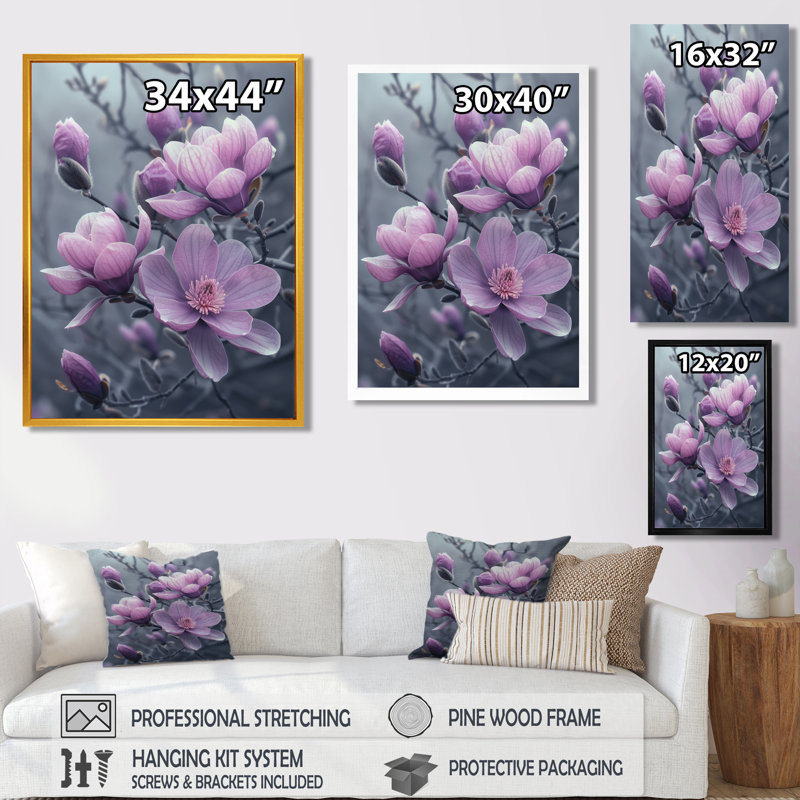 Pham - Magnolias, art mural, H 30 po x l 40 po, Cadre flottant brun