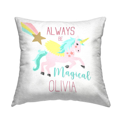 Be Magical Unicorn Personalized Outdoor Printed Pillow by TSB and Co.