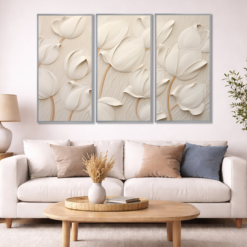 Minimalisme blanc tulipes symphonie - ensemble de reproductions d'art mural tulipes, H 40 po x l 60 po x P 1 po