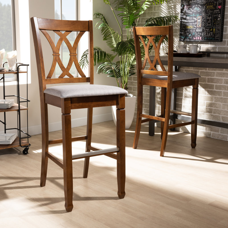 Tabouret de bar en bois massif 28,3 po Rountree, Gris, Noyer brun, Bar Stool (28” Seat Height)
