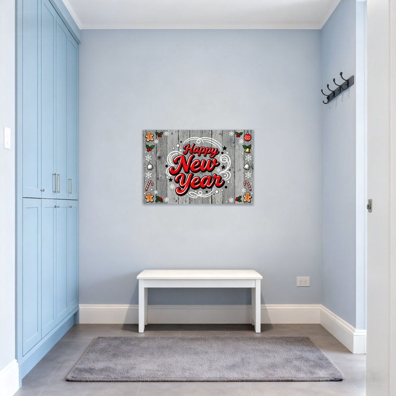Noël bonne année sur fond de bois, décorations de Noël, H 24 po x l 36 po