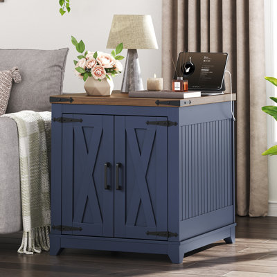 23.6" Farmhouse Side Table, Large End Table With Charging Station