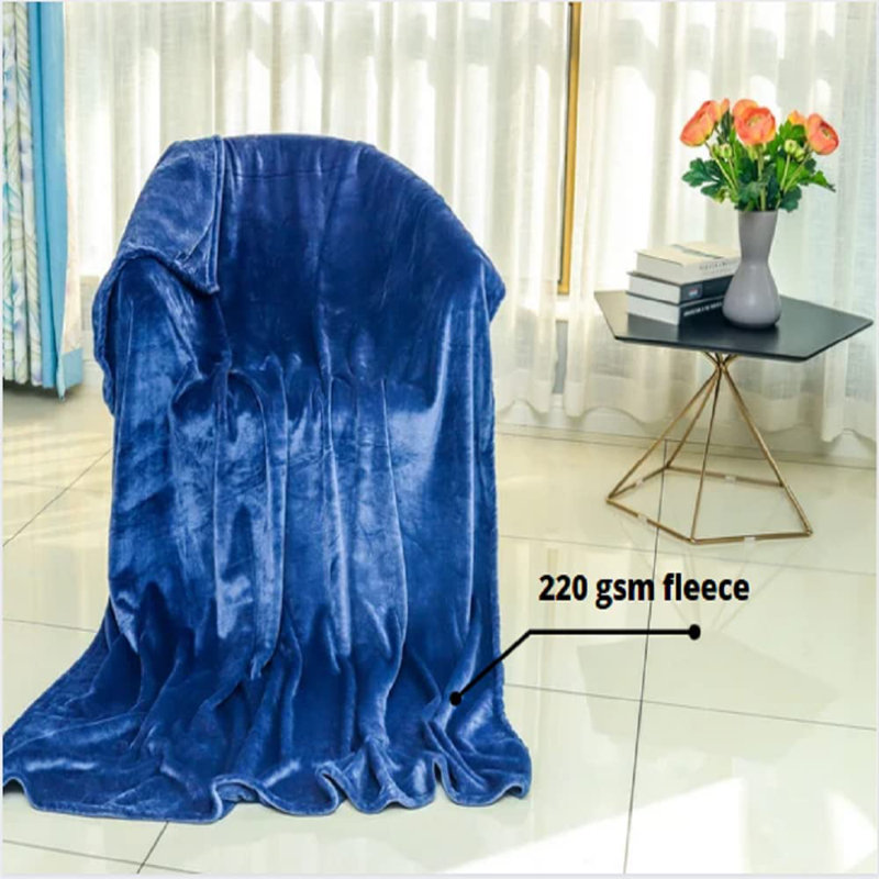Eilly Luxury Flannel Fleece Throw Blanket for Bed & Sofa, 220cm W x 240cm L, Navy Blue