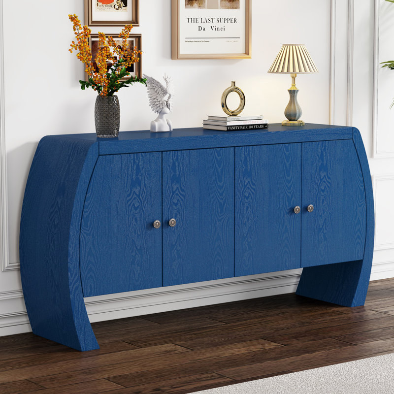 4 Door Storage Cabinet with Shelves, Navy Blue