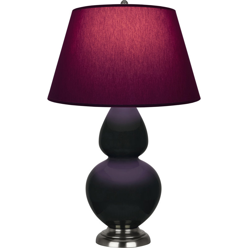 Lampe de table double gourde en céramique, Obsidienne vernie / argent antique, Prune / lavande, Argent argent