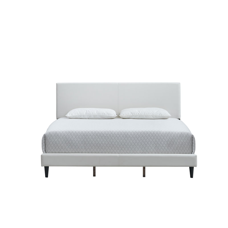 Baron G00709-KB-King Size Platform Bed, WHITE Faux Leather, White, King