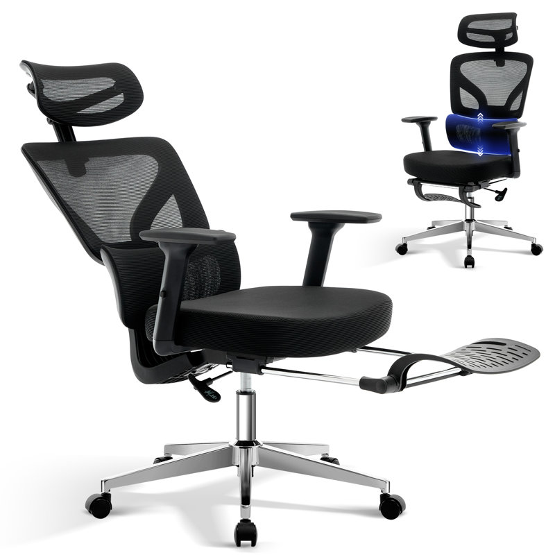 Chaise de bureau ergonomique, chaise de bureau d'ordinateur confortable avec appui-tête rembourré réglable, soutien lombaire confortable