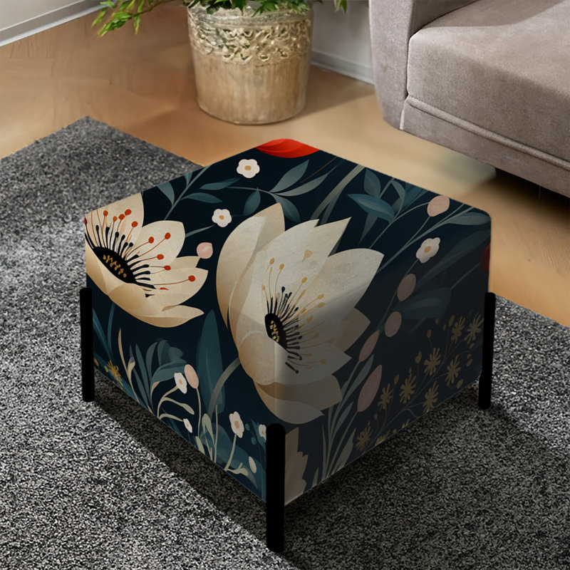 Ivoire et rouge motif floral serein - repose-pieds carré floral