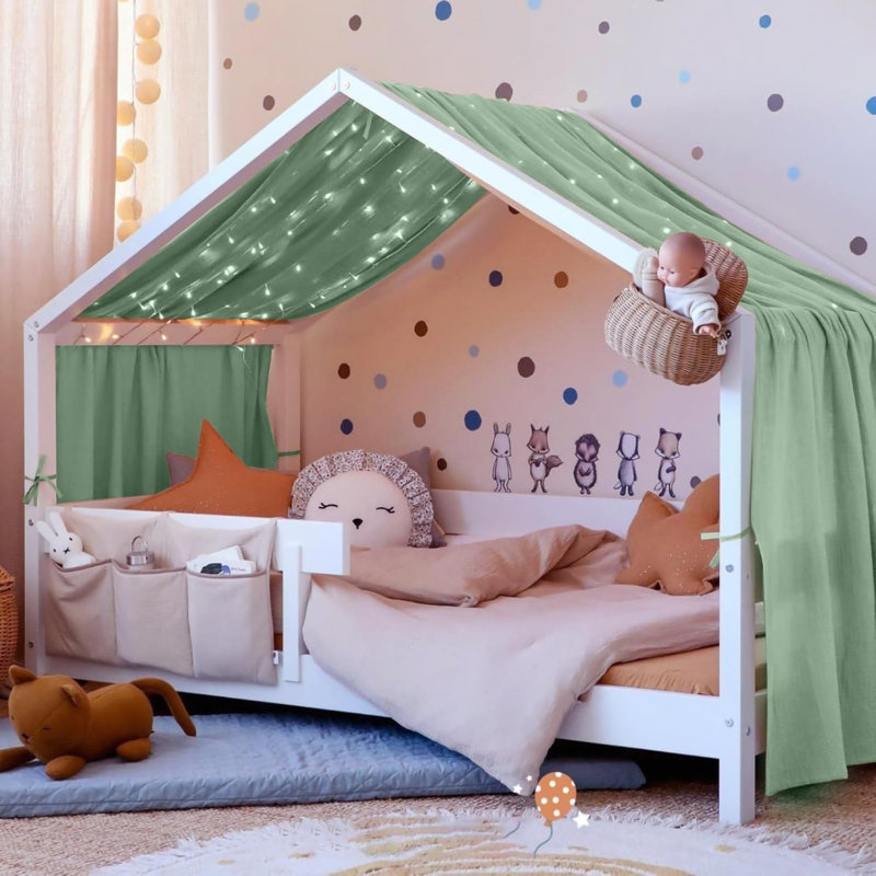 House Bed Canopies Cotton Muslin Handmade, 135 X 360Cm, Green