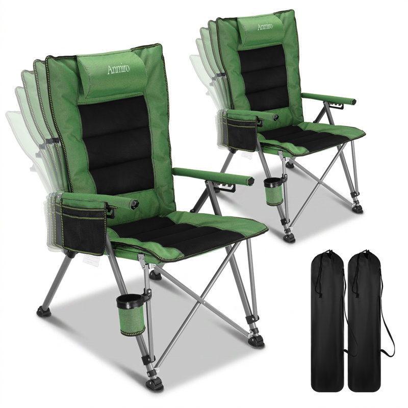 Chaise de camping pliante avec porte-gobelet et sac de rangement, paquet de 2, support robuste 500 lb, chaise de camping surdimensionnée pliable et réglable pour le patio extérieur