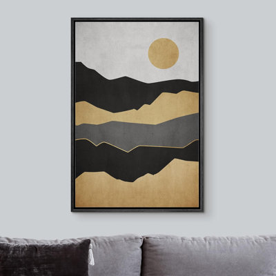 Sun Mountain Range Nature Landscape Illustrations Modern Artwork Scenic Rustic