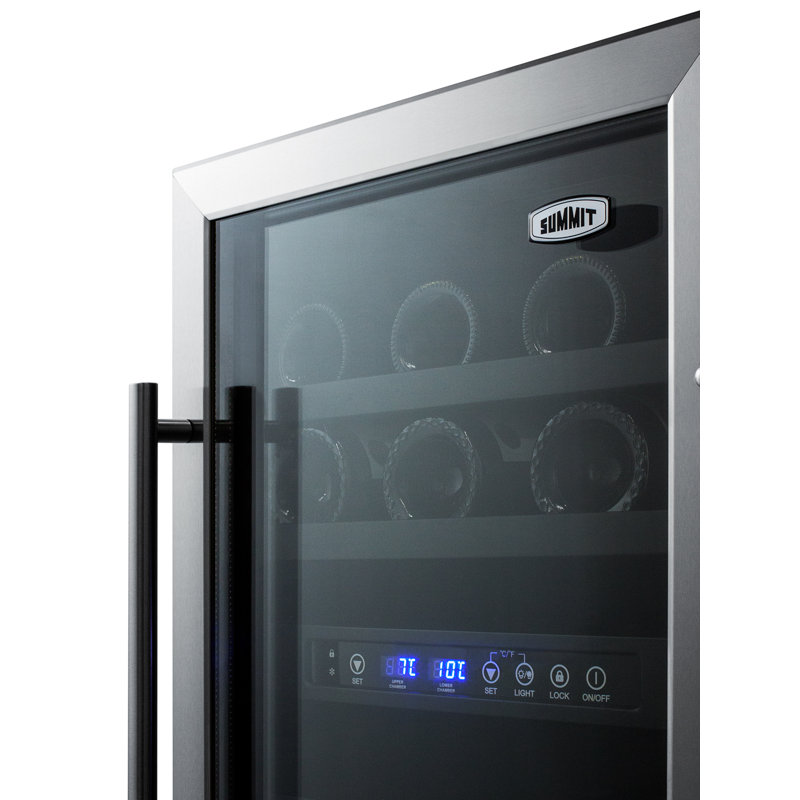 Summit Appliance Dual Zone 17.75'' 28 Bottle Wine Refrigerator with Reversible Door, Black