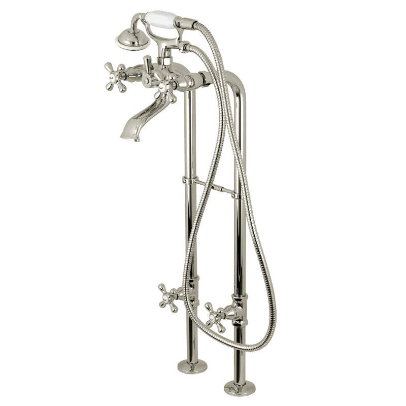 Kingston Brass Arcticstone 70-Inch Solid Surface Oval Double Ended Freestanding Tub With Faucet Combo And Drain