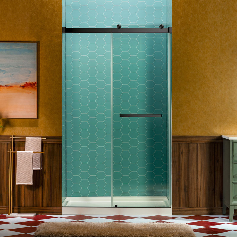 44" - 48" W X 80" H Double Sliding Frameless Shower Door With 5/16"(8Mm) Clear Tempered Glass, Matte Black