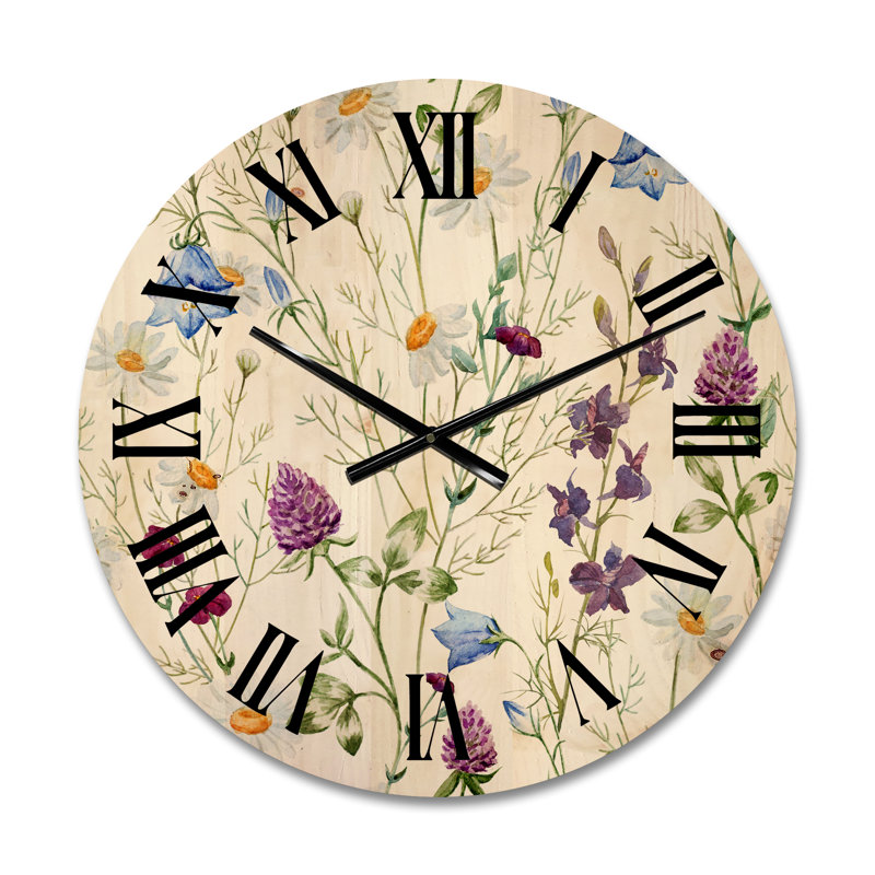Horloge murale en bois Wildflowers, Moyen