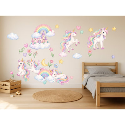 Unicorn Rainbow Wall Decals, Set of 35 Peel and Stick Nursery Wall Stickers, Satin Finish Removable Kids Room Wall Art, 20"W x 20"H (50 x 50 cm)