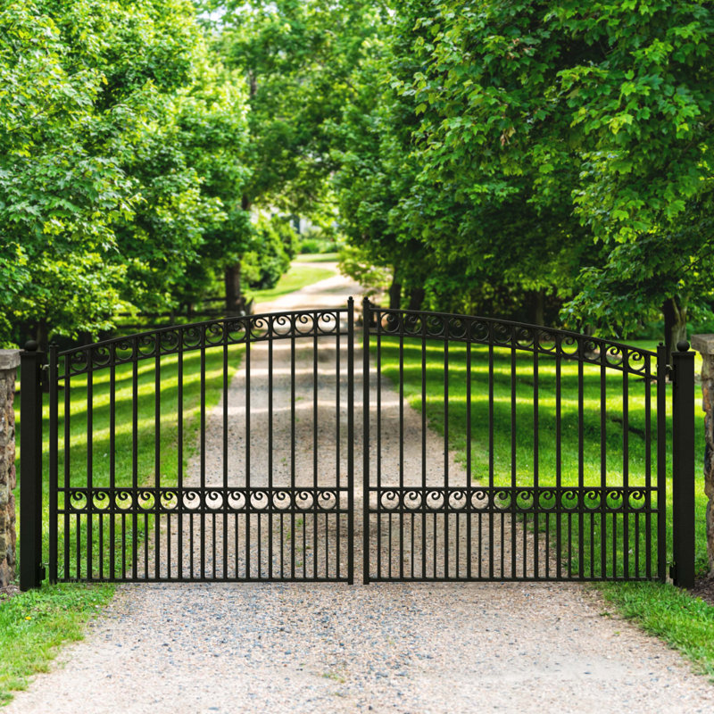 Black Steel Dual Driveway Gate with Arched Top