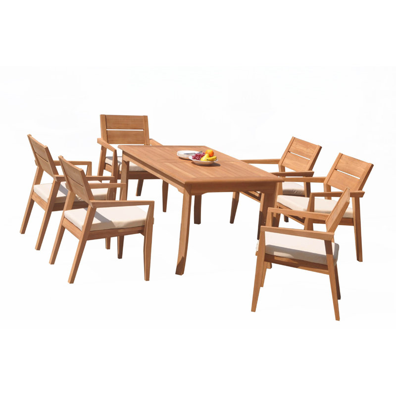 Vellore Outdoor - Piece Teak Dining Set, 6, 30.5" H x 60" W x 35" D