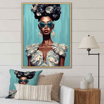 Élégante mode rétro bleue, déesse de la mode africaine I - impression