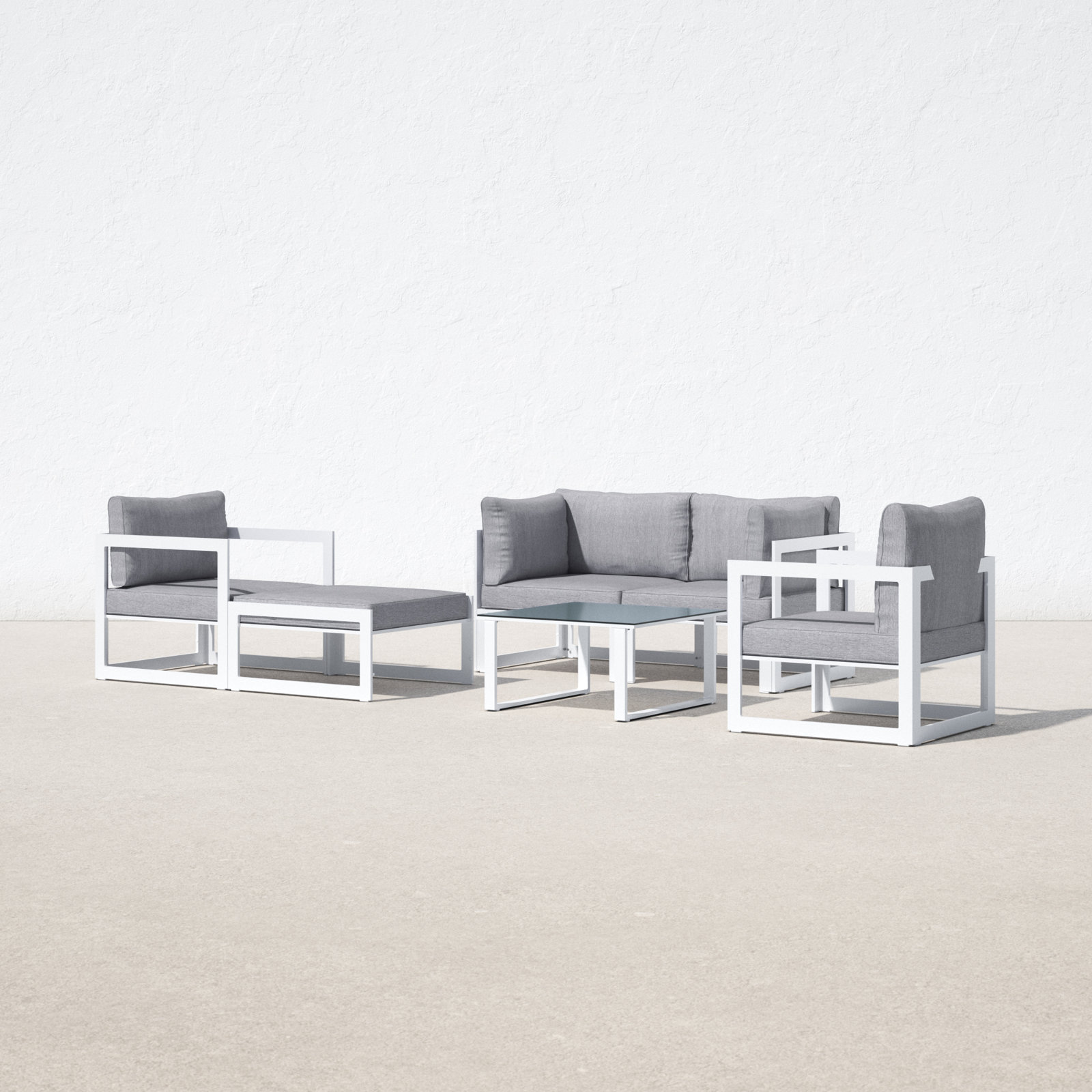 Ryong Outdoor Patio 6 Piece Sofa Seating Group with Cushions, White, Gray
