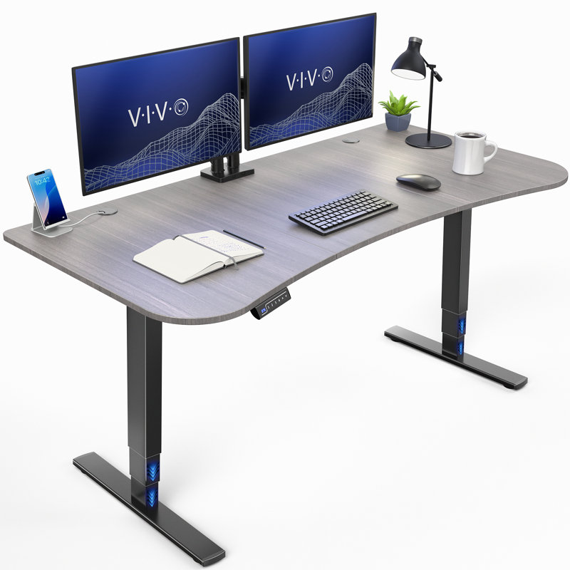 Vivo 63” X 32” Electric Height Adjustable Stand Up Desk, Dark Gray, Black
