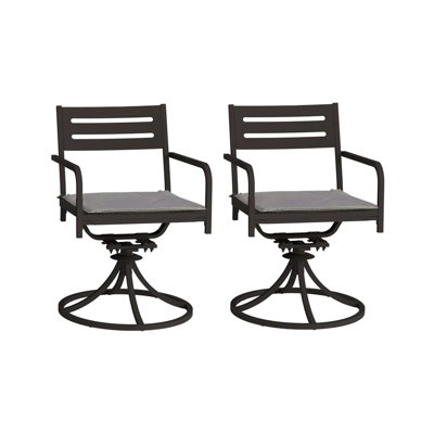 Set of 2 Modern Powder-Coated Steel Swivel Outdoor Dining Chairs in Black - 360 Degree Rotation