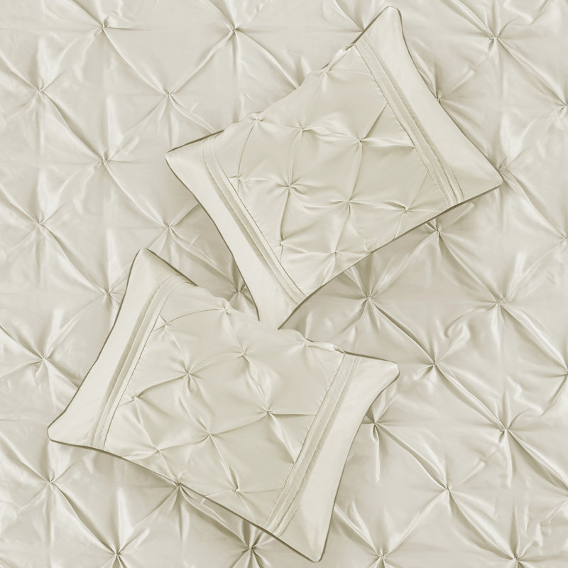 Ivory Queen 7-Piece Tufted Comforter Set with Stripes
