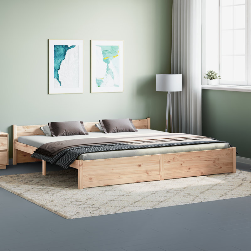Bed Frame Solid Wood, White, European Kingsize (160 x 200cm)