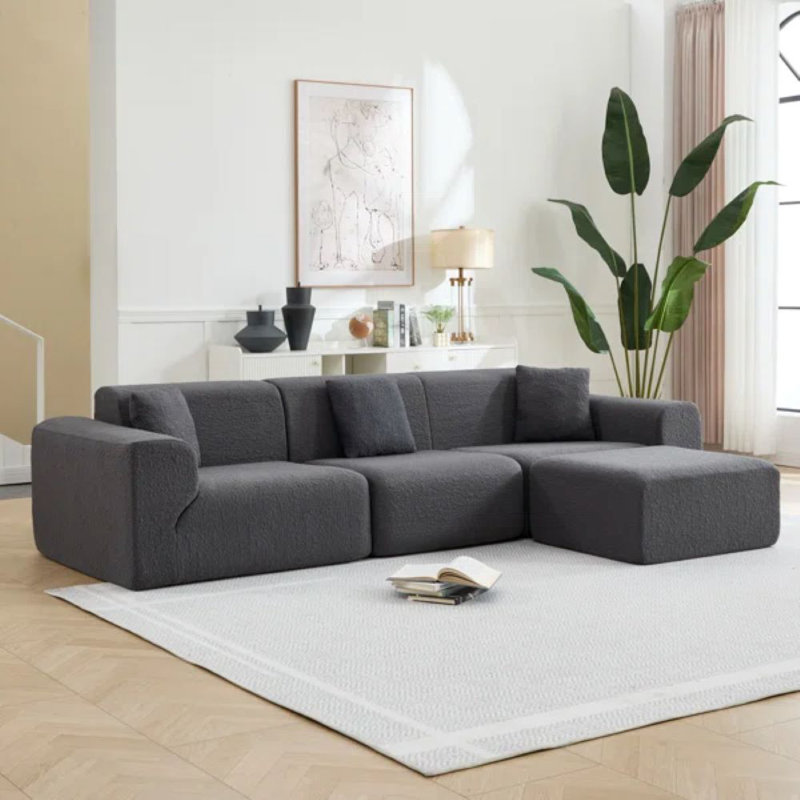 Canapé modulaire en tissu tricoté de 114,17 po de largeur avec fabrication entièrement en mousse et compression