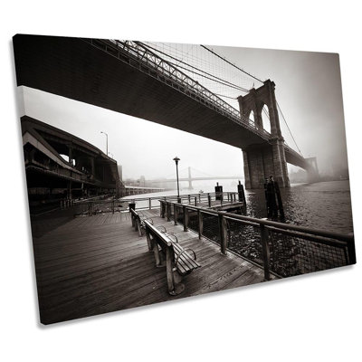 Brooklyn Bridge Misty Manhattan - Wrapped Canvas Print
