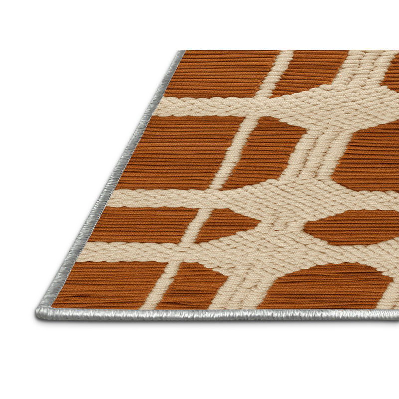 Tapis beige en treillis lavable à la machine, Rond 7 pi