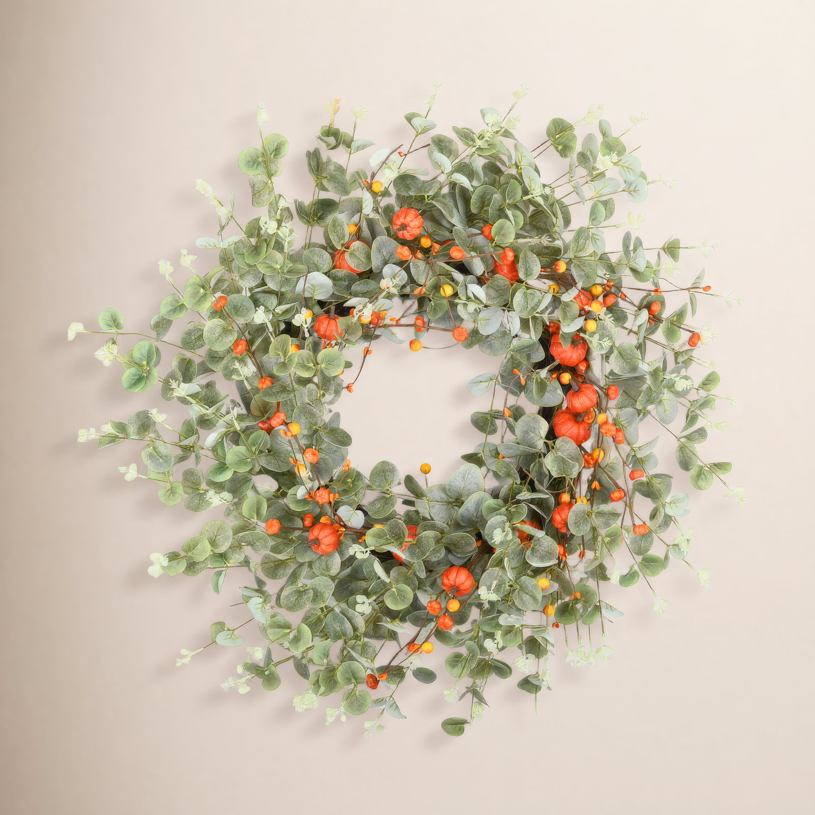 26" Fall Thanksgiving Day Pumpkin Eucalyptus Wreath